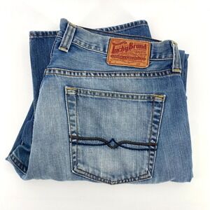 Lucky Brand Huntington Vintage Straight Jeans Medium Wash Distressed Knees 34x32